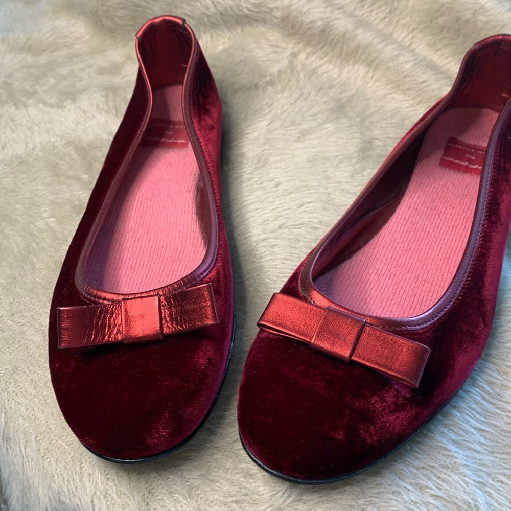 Rebecca Moses Burgundy Cashmere lined velvet ballet flats size 7.5 NWT